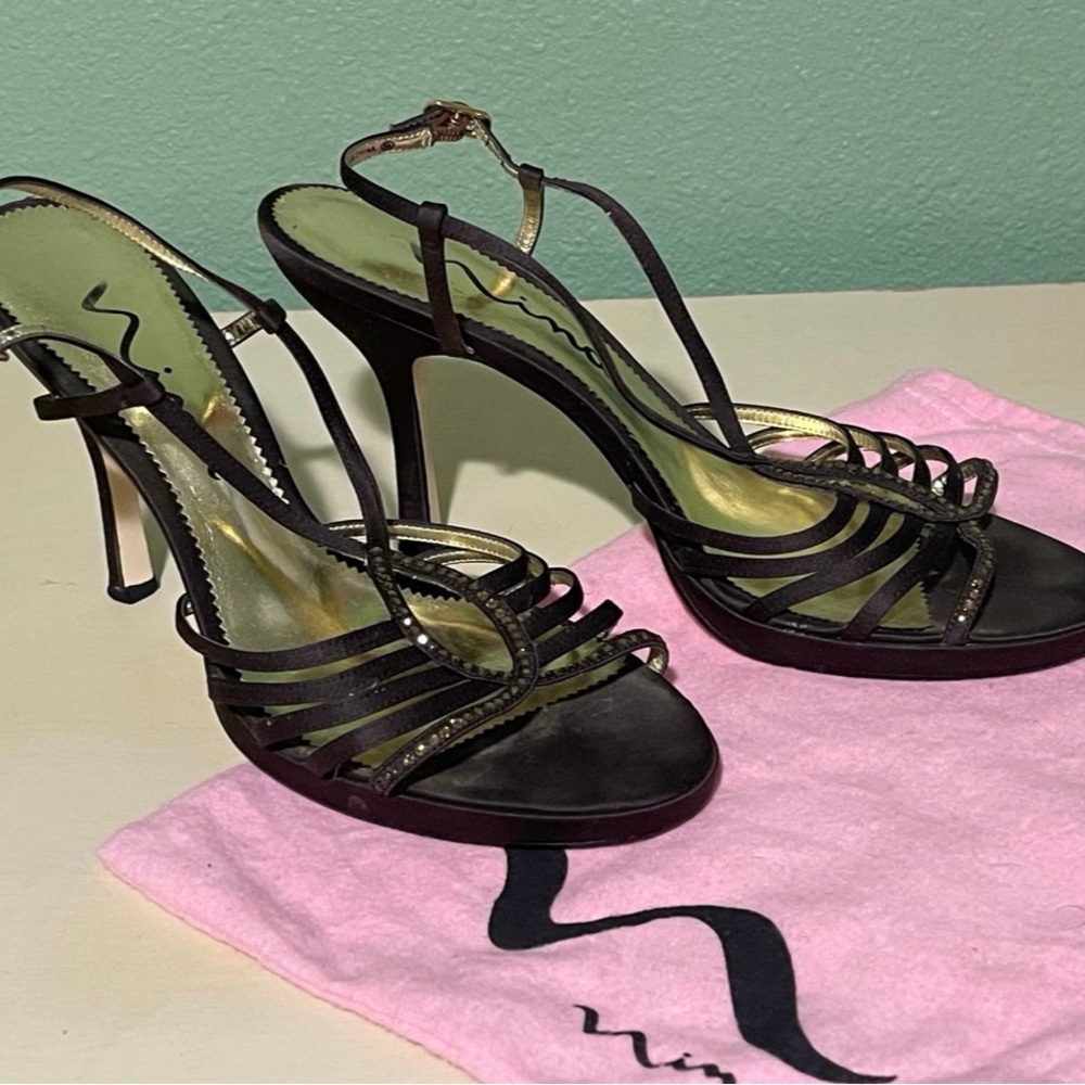 Nina chocolate brown satin Strappy Heels